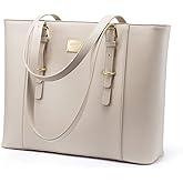 Professional Laptop Purse Tote Bag with Padded Compartment Fits Up to 15.6 Inch Computer, N°1-Creamy-White