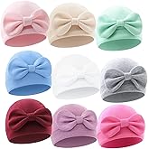 QandSweet Baby Girl Hats Sewn Bow Cotton Infant Beanie Cap Newborn Hospital Hat 0-6 Months