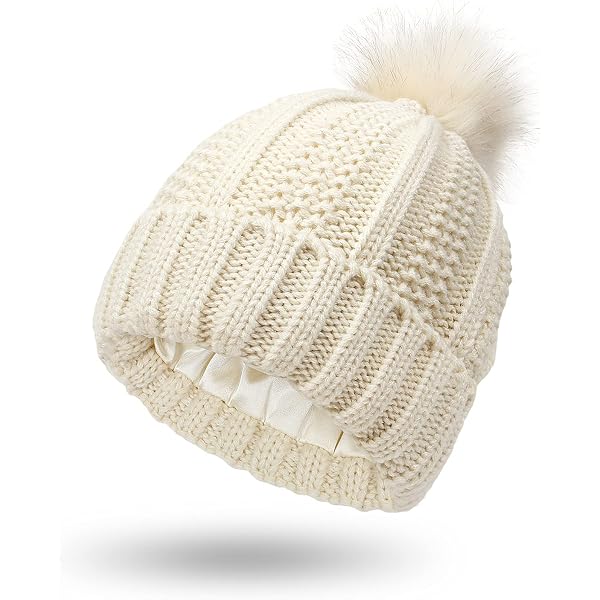 Women\'s White Winter Warm Knitted Beanie Faux Fur Pom Knit Skull Style Hat Cap Women main image 4