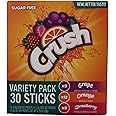 Crush Singles Grape, Orange, Strawberry To Go Sugar Free Drink Mix Variety Pack 2.75 oz Pack of 30 Sticks