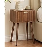 ASACESCU Night Stand, Walnut Nightstand with Fluted Door, Small Modern Mid-Century Bedside Table for Bedroom, End Table for Living Room