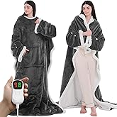 PLOATH Heated Electric Blanket Shawl: Heating Throw Heated Poncho - Wearable Blanket Hoodie Wrap Sherpa with 10 Heat Levels & Multi Heating Time Settings (50x75'' Grey)