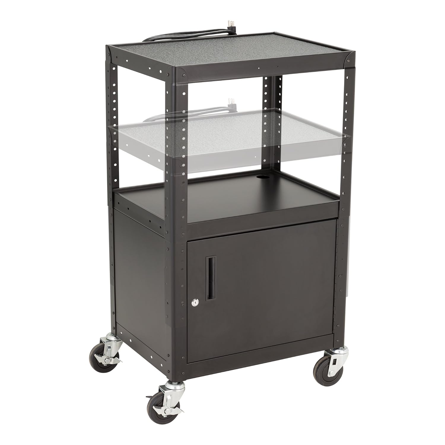 Norwood Commercial Furniture NOR-GNO1010-SO Adjustable Metal AV Cart with Locking Cabinet & Power: Industrial & Scientific