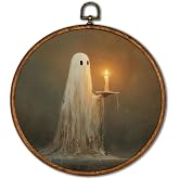 KSDUT Fall Wall Decor Art - Retro Autumn Ghost Wall Art Canvas Frame Hanging Prints, Rustic Vintage Fall Round Wall Art Decor for Bedroom Home Farmhouse Decorations 10