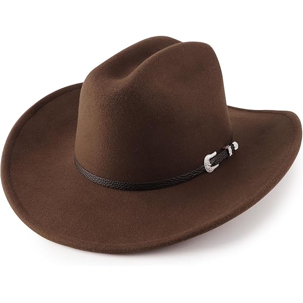 Unisex Classic Wide Brim Felt Cowboy Hats 2 Pack Curly Brim with Buckle Amazon.com: Western-Cowboy-Hats for Women Men - Classic Wide  main image 2