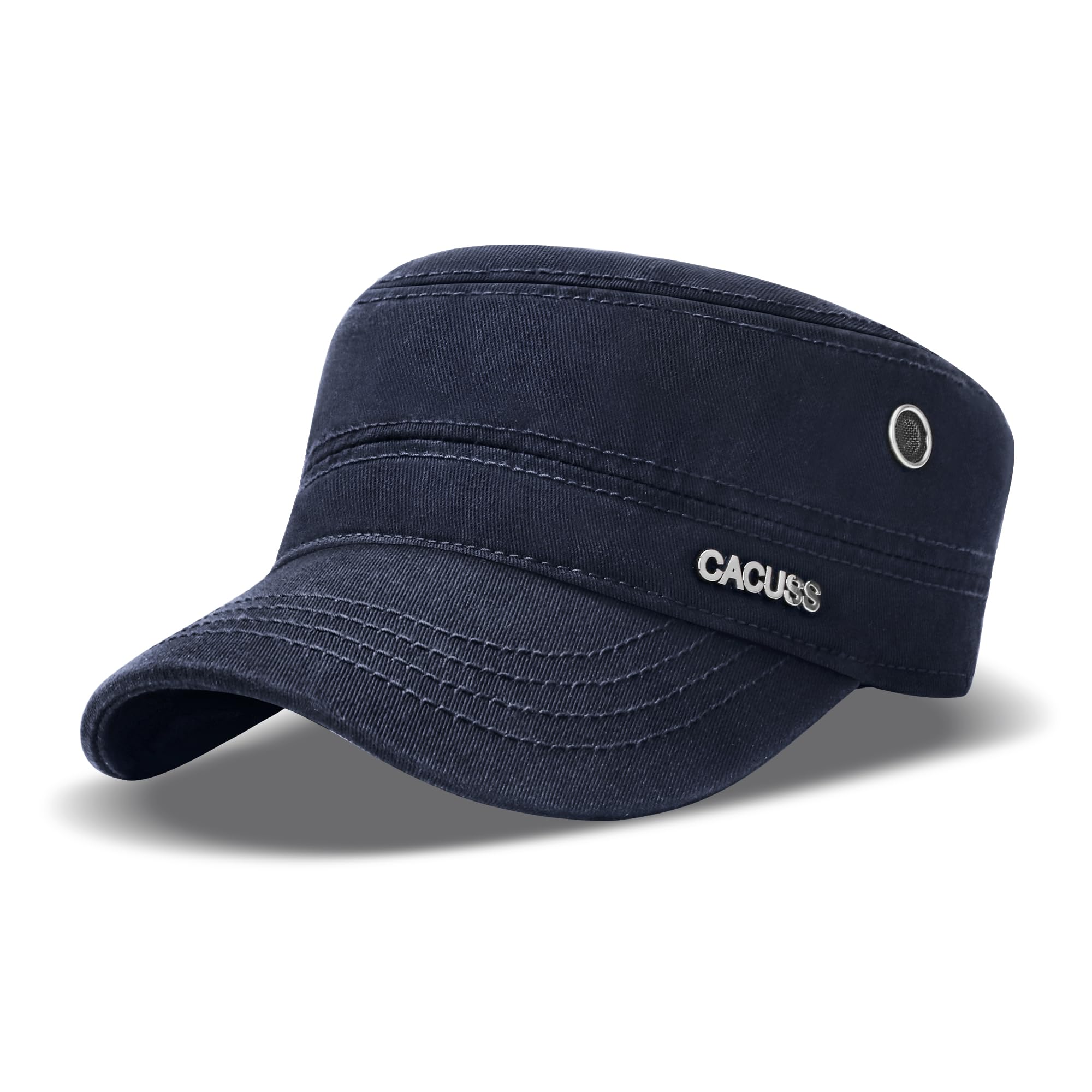 CACUSS Men's Cotton Army Cadet Hat - Military Flat Top Adjustable Baseball Cap For Sun Protection