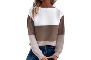 RANPHEE Womens Long Sleeve Crew Neck Color Block Fall Fashion Knitted Pullover Sweaters Jumper Tops