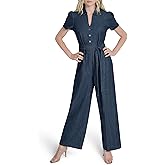DKNY womens Belted Polo Collar Ruched Sleeve Jumpsuit