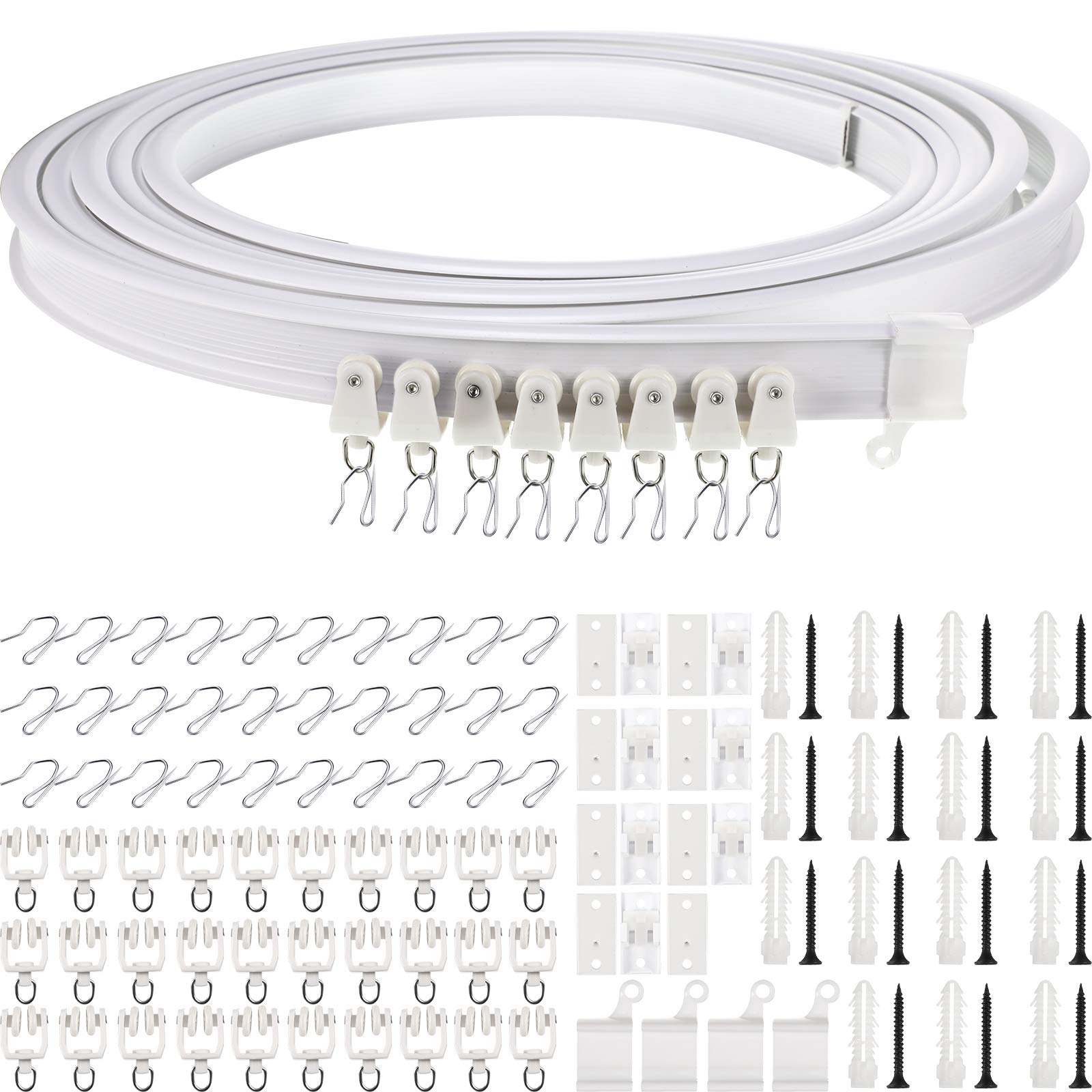 Flexible Bendable Ceiling Curved Curtain Track Mount Windows Shower Curved Track for Curtain Rail with Track Curtain System RV Curtain Track Bed Curtains Room Divider (White, 5 Meter/ 16.4 Feet)