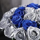 Veryhome 10 Pcs Artificial Roses Silk Flowers Single Stem 50cm Silver view 5