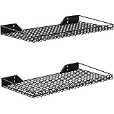 WALMANN 2 Pack Garage Wall Shelf, 23.5" x 12" Wall Mounted Storage Shelves for Garage, Closet, Laundry Room, Heavy Duty Wall Shelving, Holds Up to 65 lbs(Black)