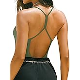 REORIA Women's Sexy Scoop Neck Backless Bodysuits Open T-Back Cami Sleeveless Bodysuit Tank Top Trendy