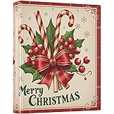 3 Ring Binder Merry Christmas Bow Candy Holly Canes 1.5 inch Binders Three Ring Binders with Clipboard Fit 8.5'' x 11'' Paper 3 Interior PVC Clear Pockets for Office Supplies