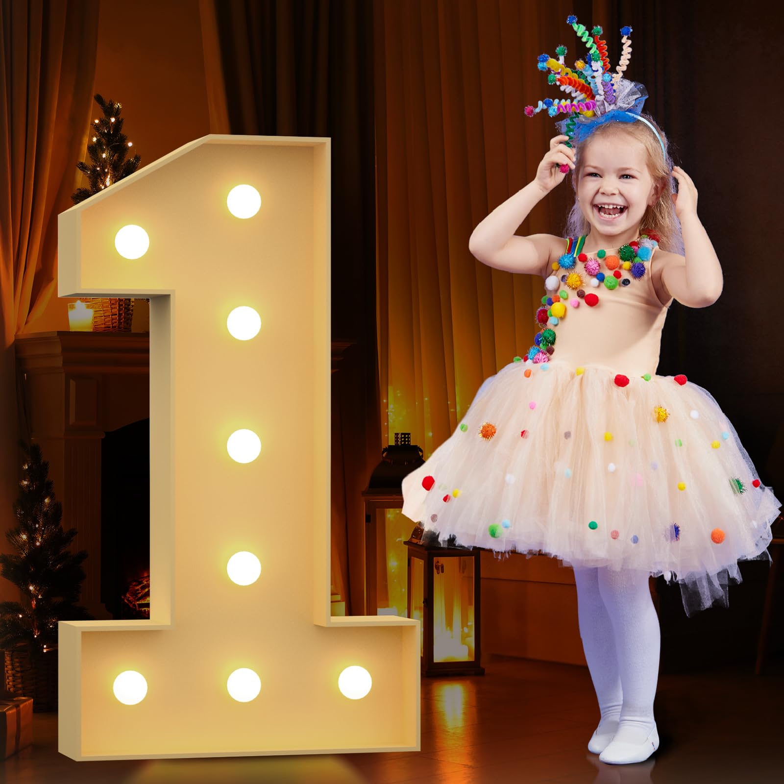 Photo 1 of Tongjoy 3FT Light up Numbers 1, Marquee Numbers, Mosaic Numbers for Balloons, Pre-Cut Foam Board Kit for 1st 21st Birthday Party Decor, Marquee Light up Letters, Kids' Mosaic Kits