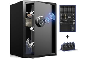 Grimtron Biometric Gun Safe for Handgun Safe (2.04 cu. ft.) - Include【Gun Rack & Gun Organizer】Quick Access Pistol Safe, Fingerprint Safe, Backlit Keyboard, Silent Mode and Removable Shelf