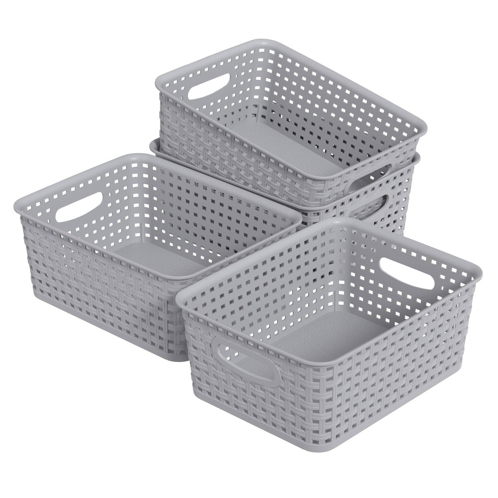Waikhomes Set of 6 Plastic Kitchen Storage Baskets, Small Weave Cupboard Basket, Grey