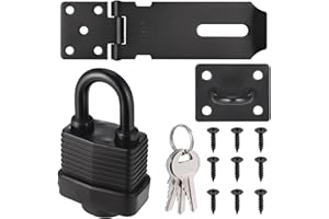 Door Latch Hasp with Door Padlock and Screw, Stainless Steel Door Lock with Key, Heavy Duty Hasp and Staple, Gate Lock, Water