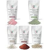 Pack of 5 Clays | Rose Clay, French Green Clay, Kaolin Clay, Moroccan Red Clay and Bentonite Clay | 8oz Each | Best Variety P