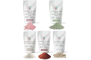 Pack of 5 Clays | Rose Clay, French Green Clay, Kaolin Clay, Moroccan Red Clay and Bentonite Clay | 8oz Each | Best Variety P