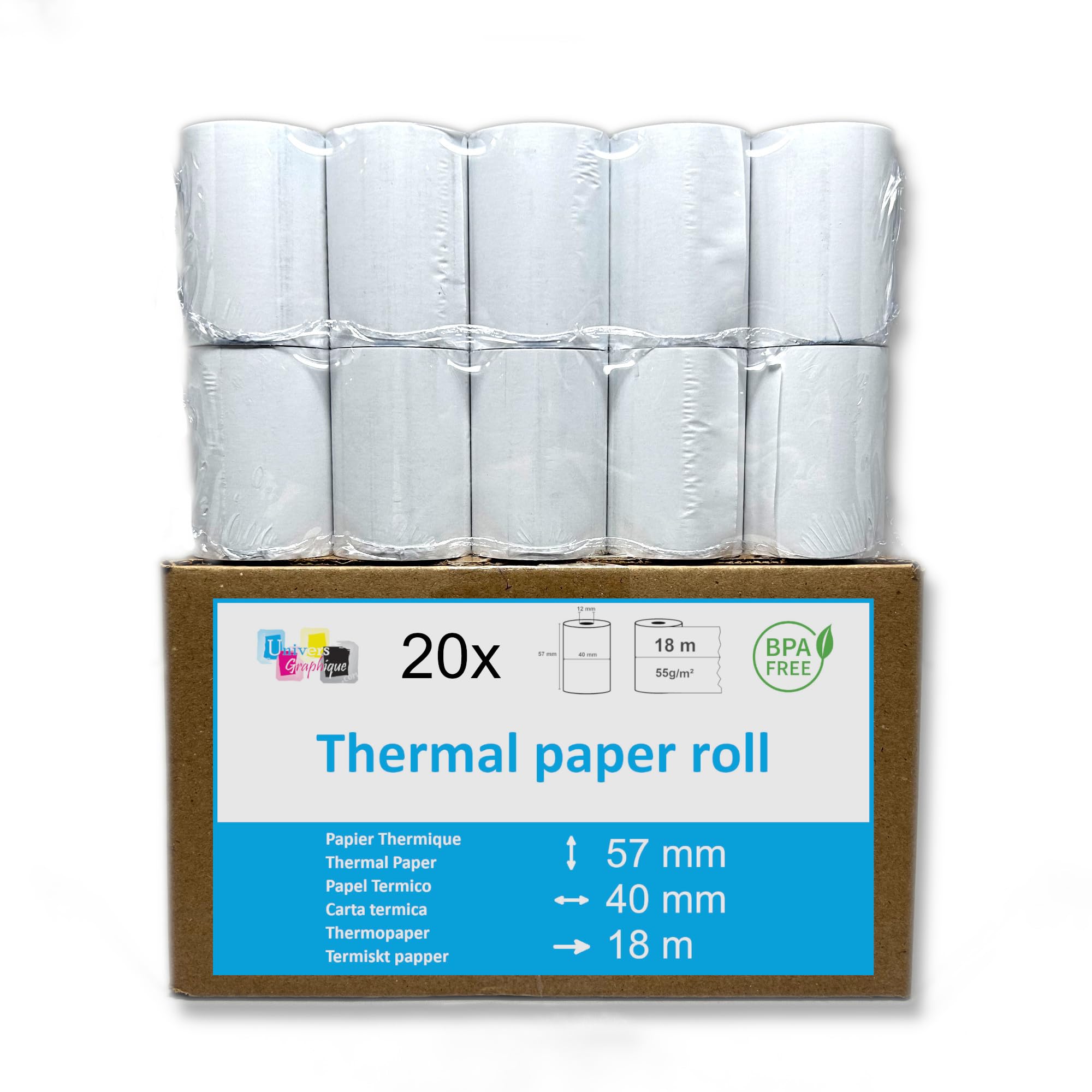 57mm x 40mm Tills Rolls Thermal Paper Receipt Printer White High Quality Paper Pack of 20