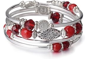 FULU AUTUMN Stackable Beaded Bracelets for Women Boho Wrap Silver Bracelet Layered Fashion Jewelry Gifts for Her