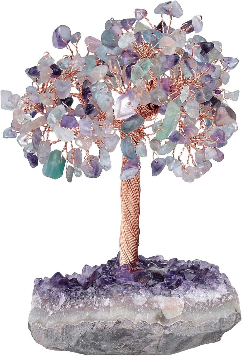 rockcloud Natural Fluorite Stone Money Tree with Amethyst Quartz Crystal Cluster Base Bonsai Tree Feng Shui Desk Decoration for Wealth and Luck 4.5"-6": Home & Kitchen