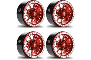 Treal 1.9 Beadlock Wheels Heavy Duty CNC Aluminum Crawler RC Wheel 4pcs-Set for 1:10 TRX-4 Axial SCX10 II SCX10 III(Red) 116g/pc -Type C