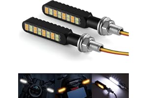 iFunyLED 2PCS Flowing LED Motorcycle Turn Signal Daytime Running Lights, Aluminum Alloy 12V Super Bright Motorbike Front Rear Blinkers Fit for Harley Honda KTM Kawasaki Suzuki Yamaha - White & Amber