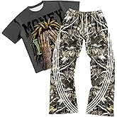 VIPWOLF Men's 2 Piece Outfits Short Sleeve Letter Graphic Tees and Drawstring Flared Sweatpants Tracksuits Set