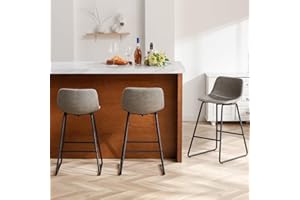 HeuGah Counter Height Bar Stools with Backs, 26 Inch Bar Stools Set of 3 Gray Kitchen Barstools Counter Height for Kitchen Island Modern Bar Chairs with Metal Legs