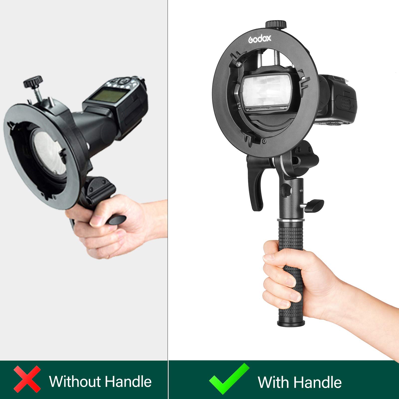 GODOX S2 Speedlite Bracket Bowens Mount Holder + Cold Shoe Flash Mount for Godox V1 Series, AD200Pro, AD200, AD400Pro, V860II Series, TT350 TT685 TT600 Series Flash