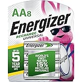 Energizer Rechargeable AA Batteries, Recharge Universal Double A Battery Pre-charged, 8 Count