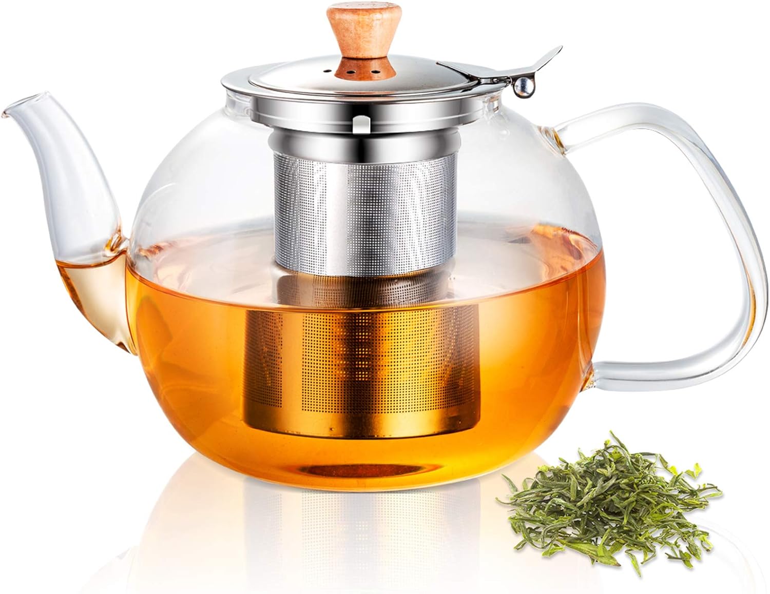 SUSTEAS 1.2 Liter Glass Teapot with Removable Stainless Steel Infuser