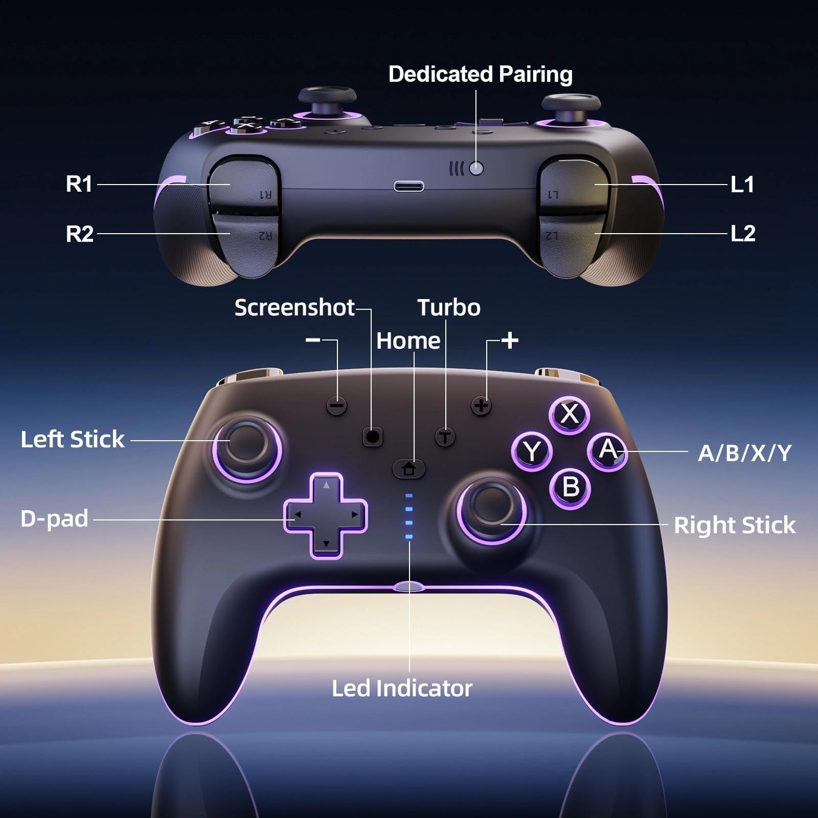 RivalPlay Switch Controller, Compatible with Switch 2/Lite/OLED/mit Cooler RGB-Beleuchtung, 2 Makro-Tasten, Bewegungssensor, Einstellbarer Turbo-Funktion und Vibration, 800mAh Akku 8