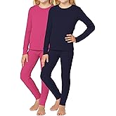 Rene Rofe Girls Thermal Underwear Set - 4 Piece Waffle Knit Long Sleeve Thermal Shirt and Long Johns Thermal Pants Set