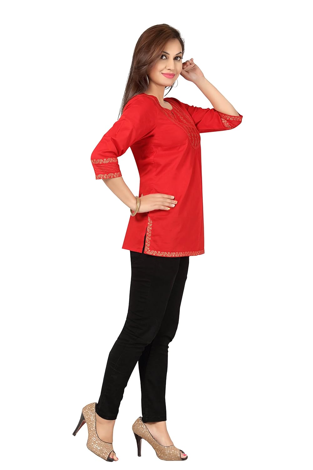 dragaon women's cotton short tunic top (mm-59-b, red)