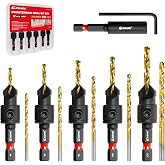 EZARC Countersink Drill Bit Set, 12PCS 2-Flute Adjustable Bits for Wood | Titanium-Coated HSS Bits, Sizes #4, #6, #8, #10, #12, Magnetic Extension Bit Holder, 1/4" Hex Shank, Storage Case