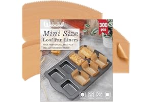 Webake 300pcs Unbleached Parchment Paper Mini Loaf Pan Liners for 8-Cavity, 3.8x2.5, 3x2 mini Banana Bread, Original Precut, 