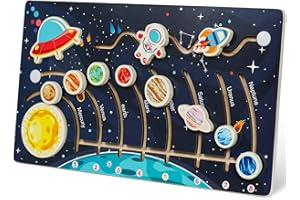 Zeoddler Movable Solar System Puzzle for Kids 3-6, Wooden Space Toys, Planets for Kids Preschool Learning Activities, Gift for Boys, Girls