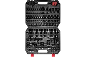 EMENTOL 189-Piece Impact Socket Set, 1/4" & 3/8" Drive Mechanic Tool Set, Metric and SAE Sizes, CR-V Steel, Includes Deep & S
