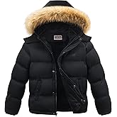 WULFUL Boy's Girls Winter Coats Waterproof Fleece Lined Puffer Jackets Kids Thicken Outerwear With Detachable Hood