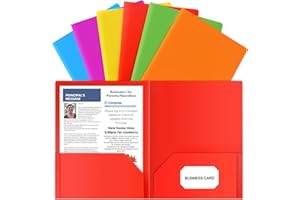 HABGP Plastic Folders with Pockets, 6 Color Heavy Duty Two Pocket Folder Business Card Holder for Office High School