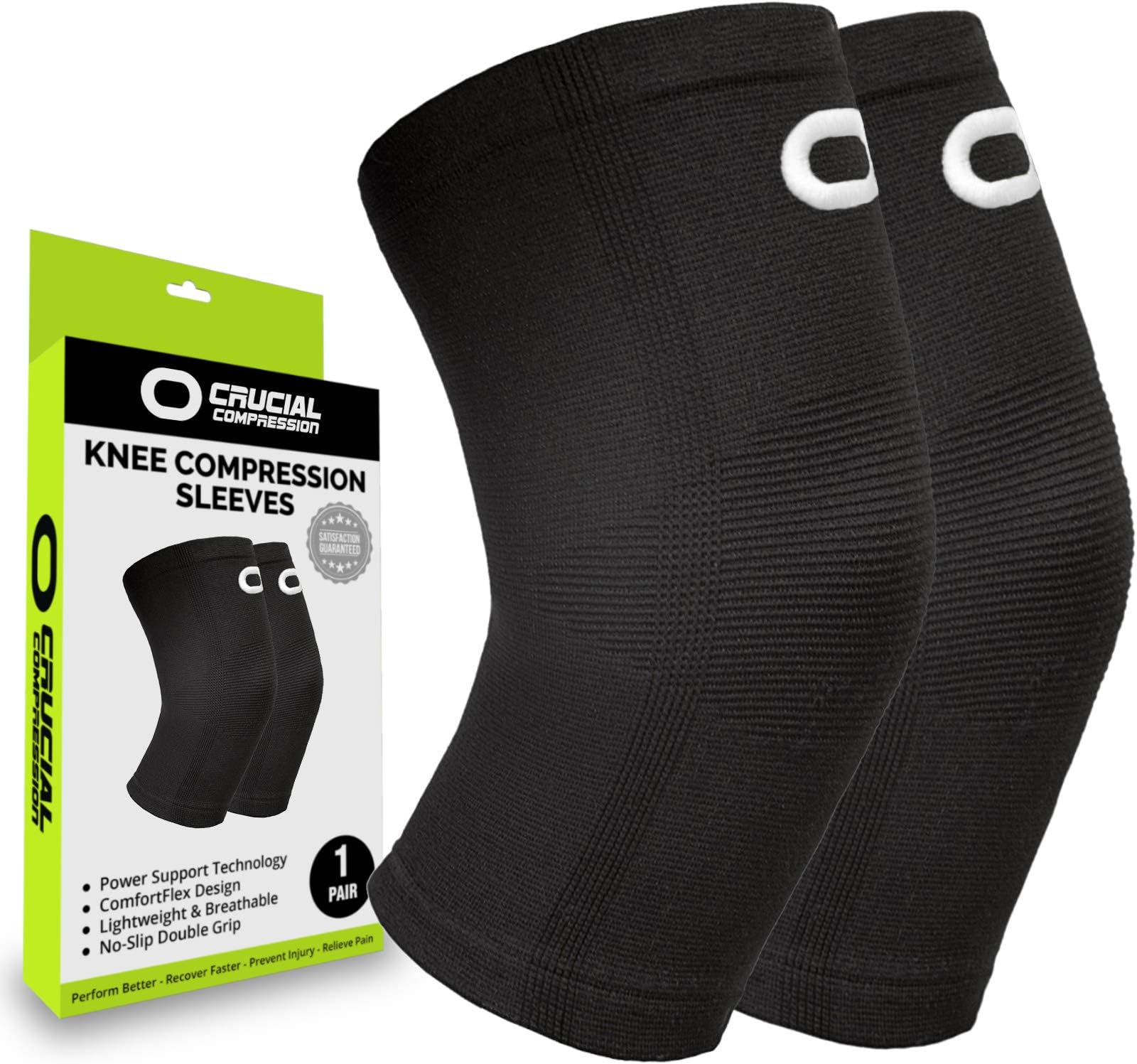 Knee Brace Compression Sleeve (1 Pair) - Best Knee Support Braces for Meniscus Tear, Arthritis, Joint Pain Relief, Injury Recovery, ACL, MCL, Running, Workout, Basketball, Sports, Men and Women