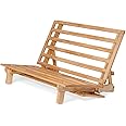 Nirvana Futons Queen Size Futon Bed Sofa - (Natural Hardwood Frame and Black Mattress Set), Armless Convertible, Couch, Bed, Lounger