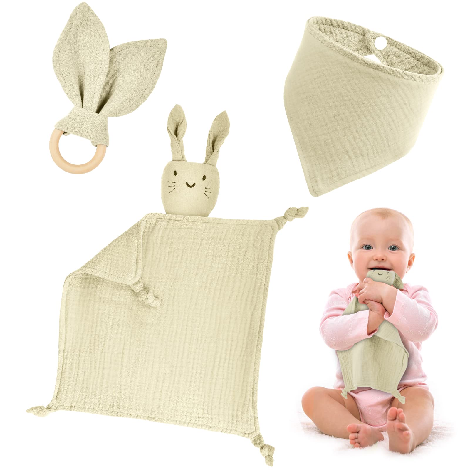 Vicloon Baby Comforters Rabbit Baby Blanket Set,Baby Comforters Blanket,Baby Girl Boy Comforter Blanket,Infant Toddler Cuddle Snuggle Toy Blankets for Nursery Strollers,Cribs,Car Seats (Orange)