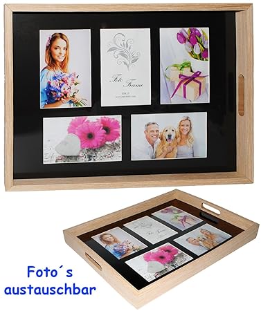 alles-meine.de GmbH großes Tablett - für - 5 große Fotos & Bilder - rechteckig - Vintage - Foto Serviertablett aus Holz - bra