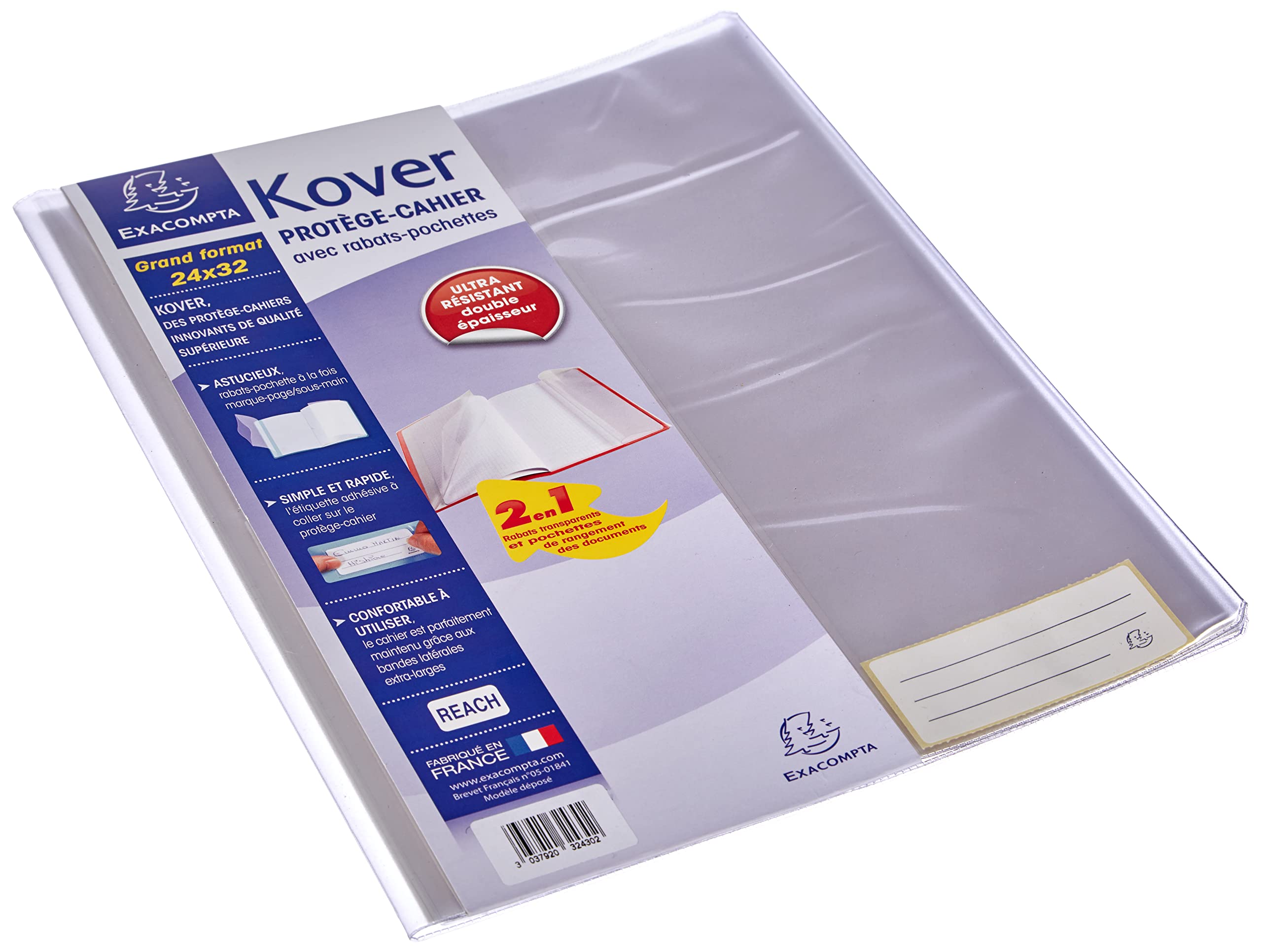 Exacompta - Ref 32430E - KoverBook Protector - A4+ in Size, Made from PVC Material - Protects Exercise Books, Water Resistant, Tear-Resistant Covers - Clear