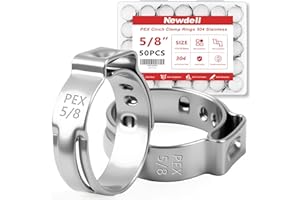 Newdeli 50pcs 5/8 inch Pex Crimp Rings Stainless Steel PEX Clamps Single Ear Hose Clamps Pex Fittings Cinch Pinch Clamp for Pipe Tubing Plumbing