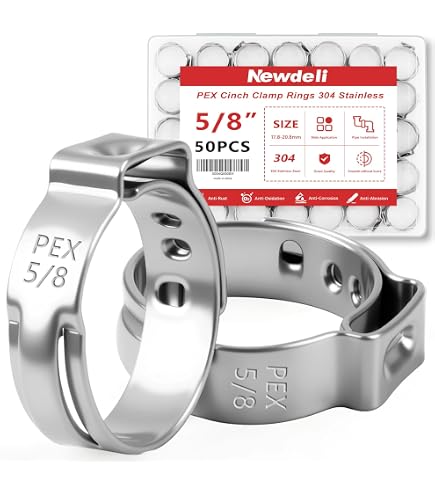 50 PCS 5/8 Inch Stainless Steel PEX Cinch Clamp Rings - For PEX Tubing Pipe Fittings, 304 SS, ASTM F2098 - View #9