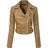 Design by Olivia Women's Long Sleeve Zipper Closure Moto Biker Faux Leather Jacket